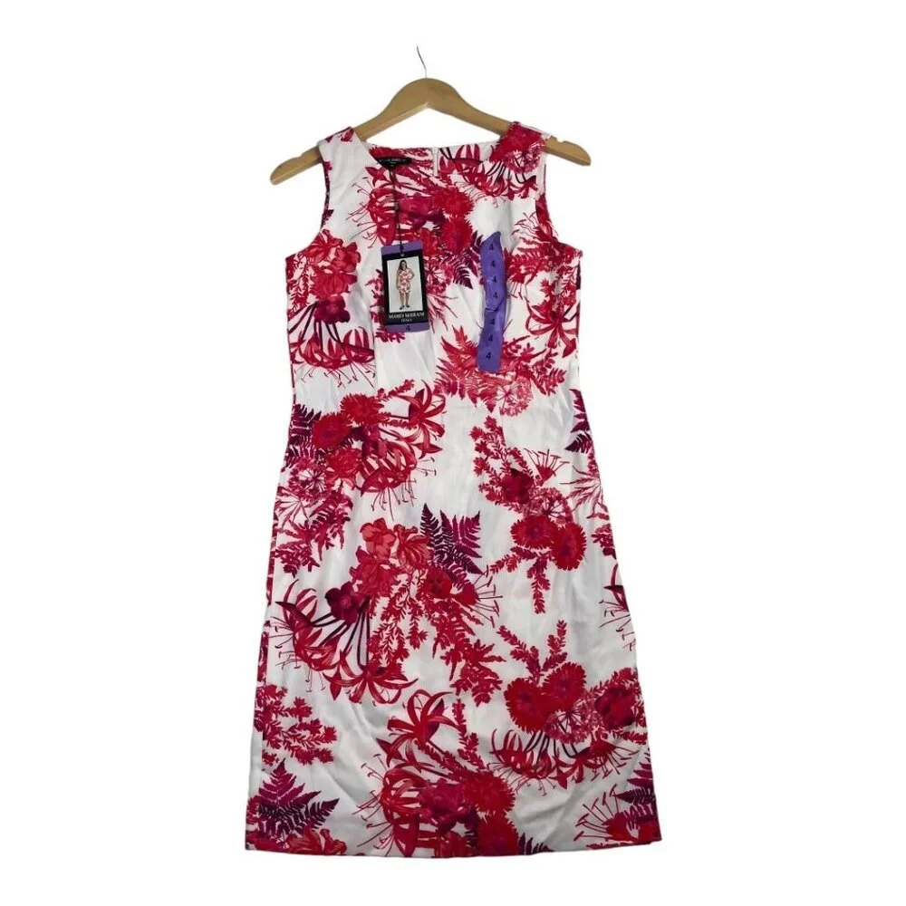 New Mario Serrani Floral‎ Print Sleeveless Dress size 4 Red/White